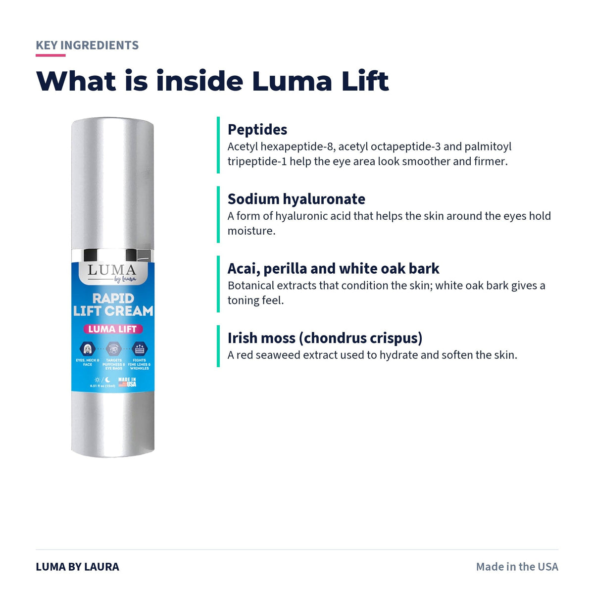 Luma Lift instant eye lift cream key ingredients