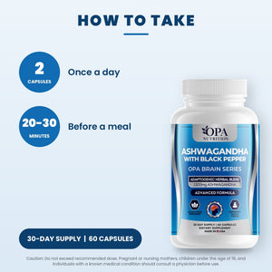 OPA Nutrition Ashwagandha with Black Pepper suggested use directions for veggie capsules
