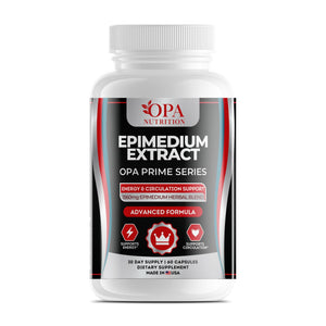 OPA Nutrition Epimedium Extract capsules bottle, front label with epimedium extract and maca root