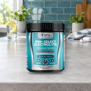 OPA Nutrition ION+ Select Electrolyte electrolyte powder bottle in a daily routine setting