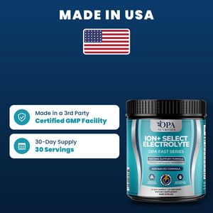 OPA Nutrition ION+ Select Electrolyte quality standards: made in a GMP facility, 30-day supply