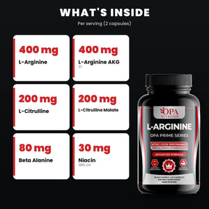 OPA Nutrition L-Arginine key ingredients: L-arginine and L-citrulline