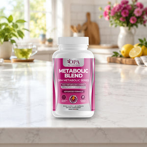 OPA Nutrition Metabolic Blend capsules bottle in a daily routine setting