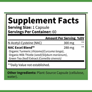 OPA Nutrition NAC N-Acetyl Cysteine Supplement Facts panel showing serving size and amounts per serving