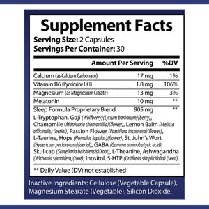 OPA Nutrition Nighttime Formula Supplement Facts panel showing serving size and amounts per serving