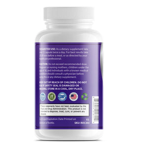 Back label of OPA Nutrition Digestive Enzyme Pro Blend showing suggested use, caution information, storage instructions, SKU and FDA disclaime