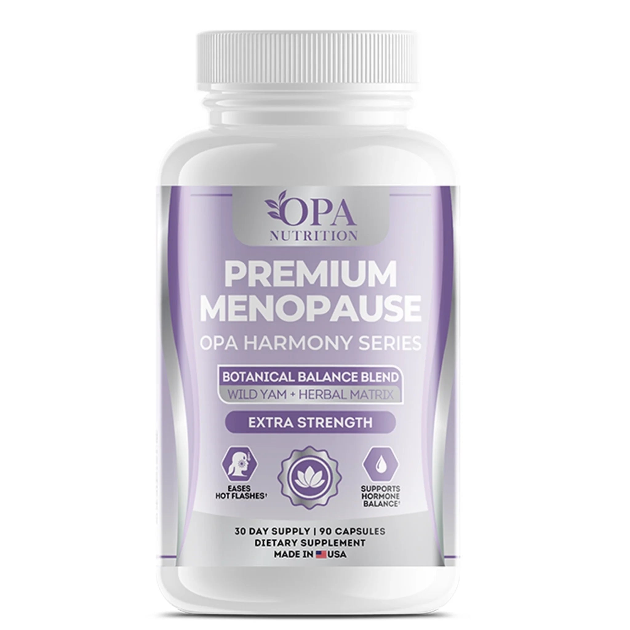 OPA Nutrition Premium Menopause Harmony Series supplement bottle with botanical balance blend