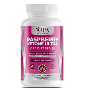 OPA Nutrition Raspberry Ketone Ultra Diet Series bottle with 1210mg diet support blend for fat metabolism and appetite control