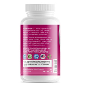 Back label of OPA Nutrition Raspberry Ketone Ultra showing suggested use, caution statement, storage instructions, SKU and FDA disclaimer