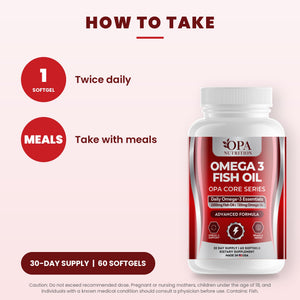 OPA Nutrition Omega 3 Fish Oil suggested use directions for softgels