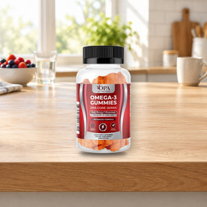 OPA Nutrition Omega-3 Gummies bottle in a daily routine setting