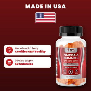 OPA Nutrition Omega-3 Gummies quality standards: made in a GMP facility, 30-day supply