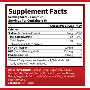 OPA Nutrition Omega-3 Gummies Supplement Facts panel showing serving size and amounts per serving