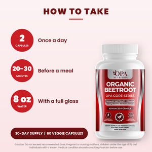 OPA Nutrition Organic Beetroot suggested use directions for veggie capsules