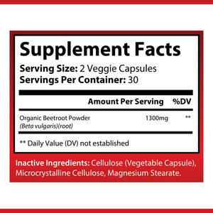 OPA Nutrition Organic Beetroot Supplement Facts panel showing serving size and amounts per serving