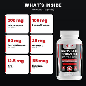 OPA Nutrition Prostate Formula key ingredients: saw palmetto and pygeum