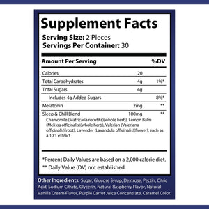 OPA Nutrition Sleep Well Gummies Supplement Facts panel showing serving size and amounts per serving