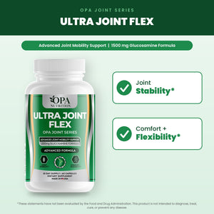 OPA Nutrition Ultra Joint Flex benefits graphic: joint stability and comfort + flexibility
