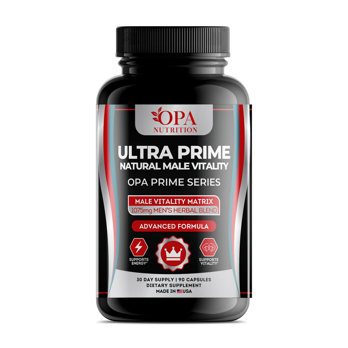 OPA Nutrition Ultra Prime capsules bottle, front label with tribulus terrestris herbal blend