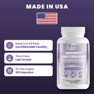 OPA Women’s Daily Balance quality: made in a third-party GMP facility in the USA, third-party lab tested