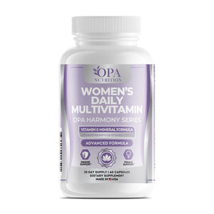 OPA Nutrition Women's Daily Multivitamin capsules bottle, front label with vitamins, minerals and antioxidants