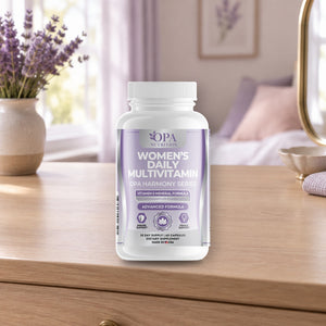 OPA Nutrition Women's Daily Multivitamin capsules bottle in a daily routine setting