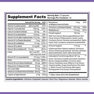 OPA Nutrition Women's Daily Multivitamin Supplement Facts panel showing serving size and amounts per serving