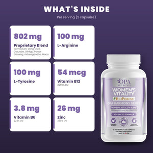 OPA Nutrition Women's Vitality key ingredients: botanical complex with BioPerine