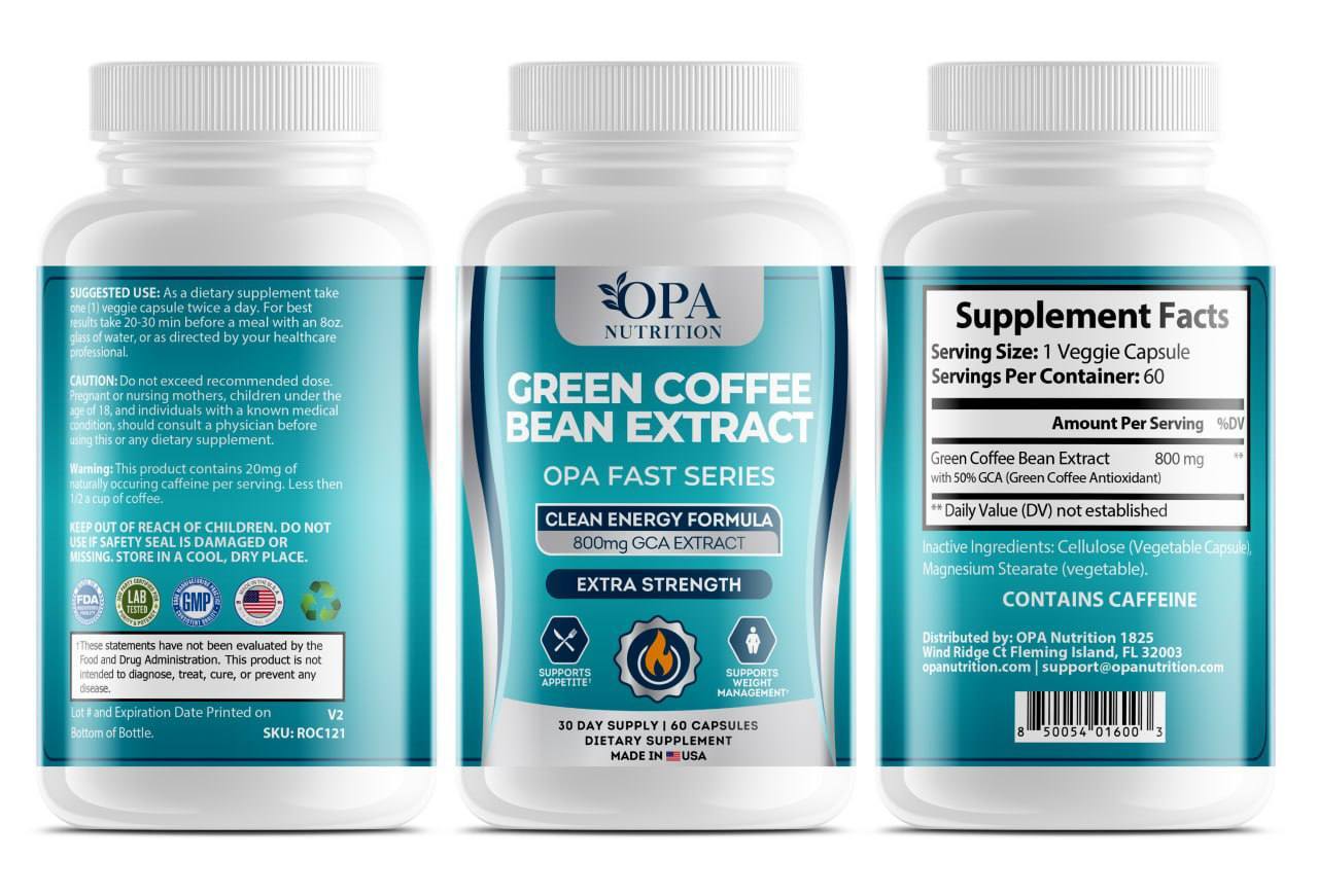 Green Coffee Beans Extract for Daily Routine Support for Intermittent Fasting - Plant-Based, 60 Capsules
