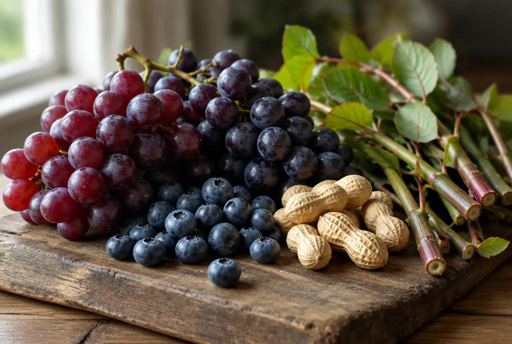 Resveratrol food sources: red grapes, blueberries, peanuts and Japanese knotweed