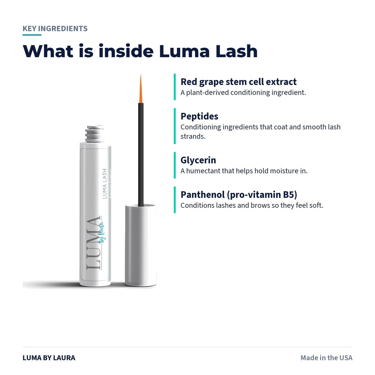 Luma Lash eyelash and brow conditioning serum key ingredients