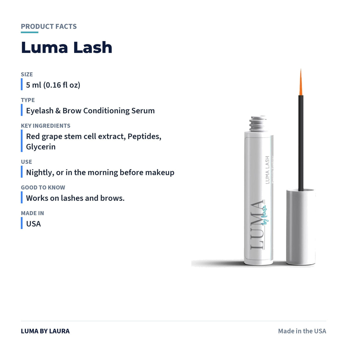 Luma Lash eyelash and brow conditioning serum product facts