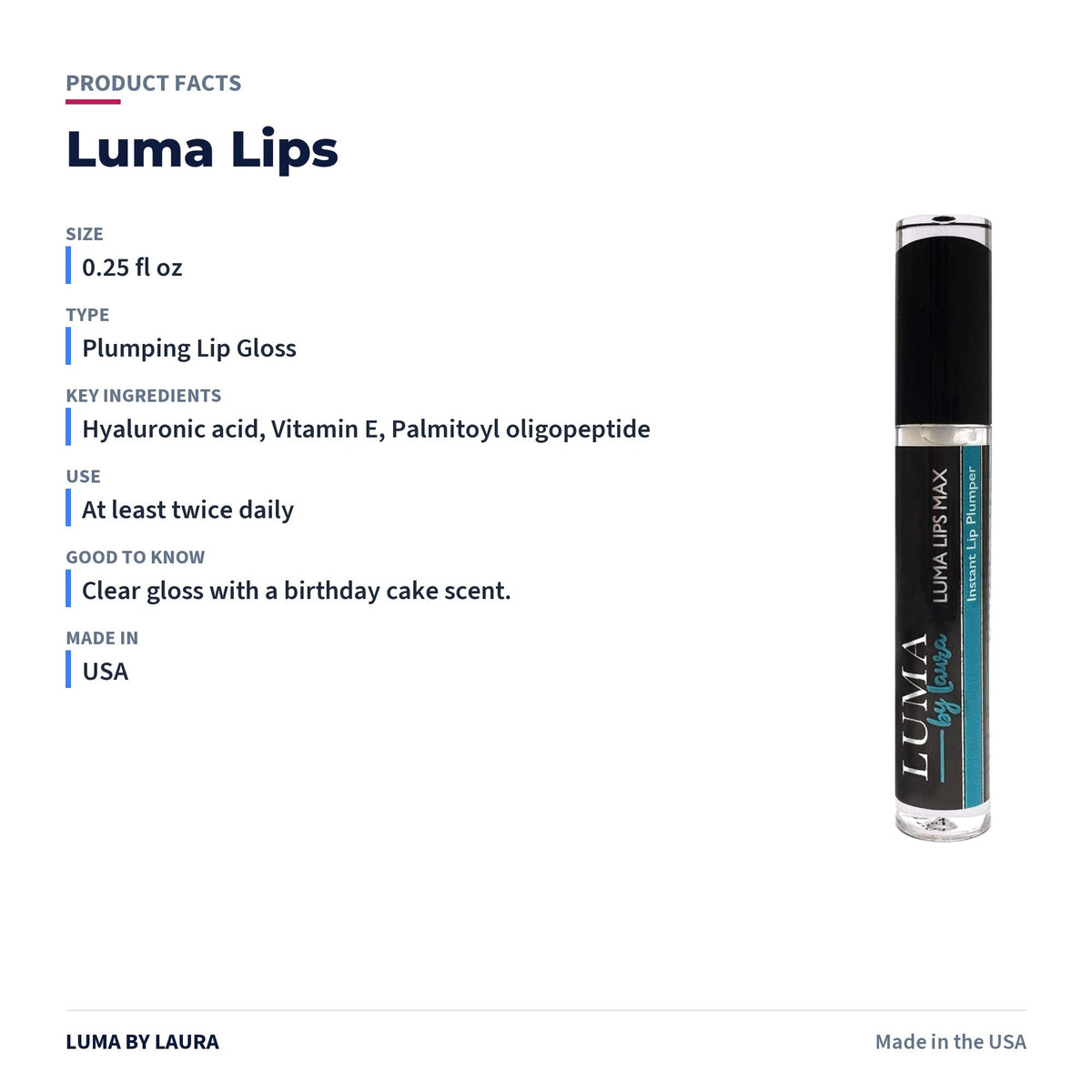 Luma Lips plumping lip gloss product facts