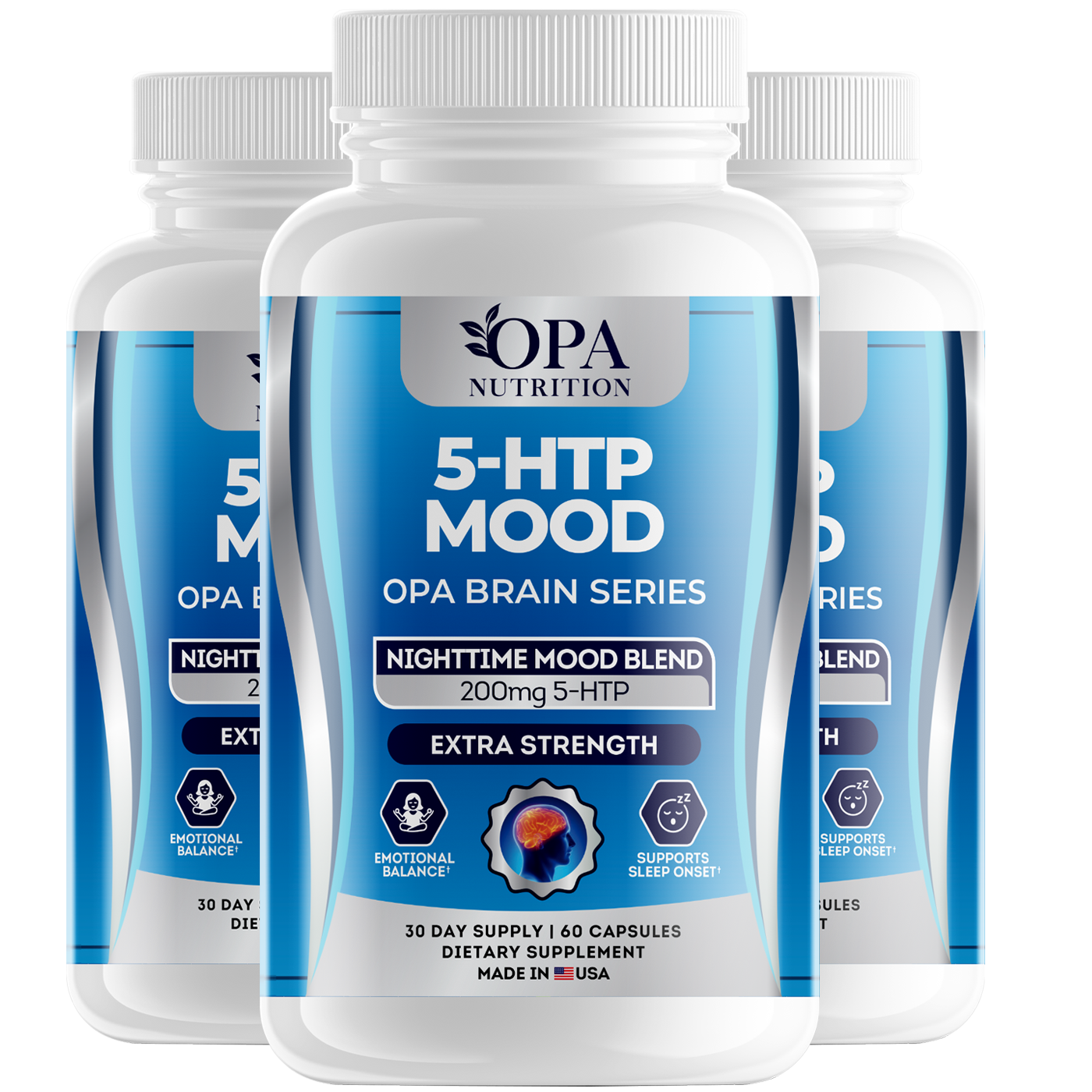 OPA Brain 5-HTP Mood & Sleep Support – Natural Supplement for Emotional Balance & Restful Nights, 60ct