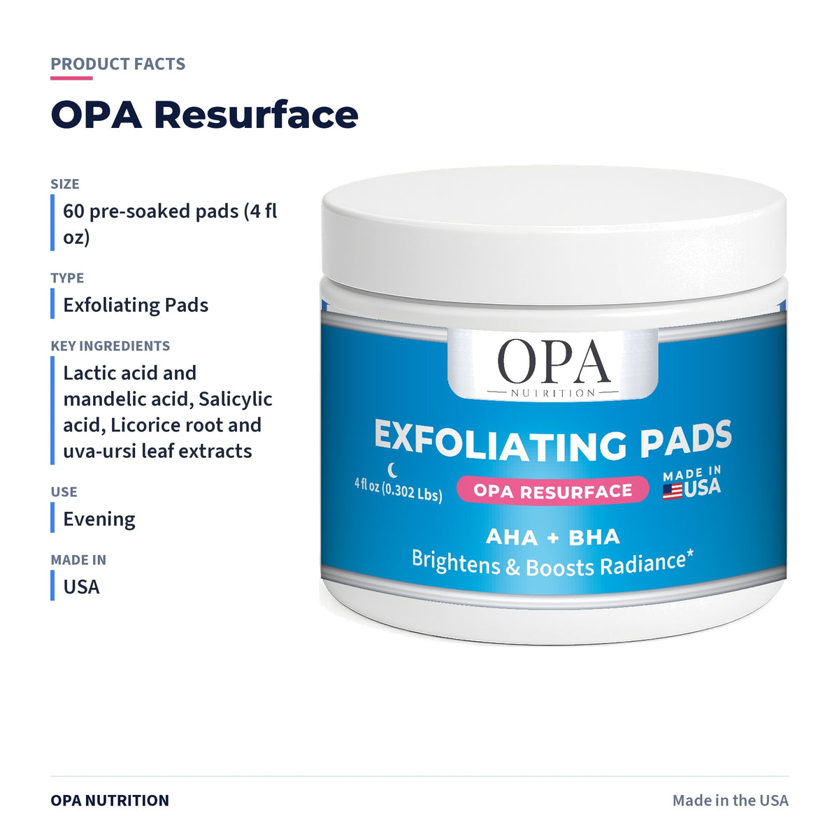 OPA Resurface Exfoliating Pads product facts