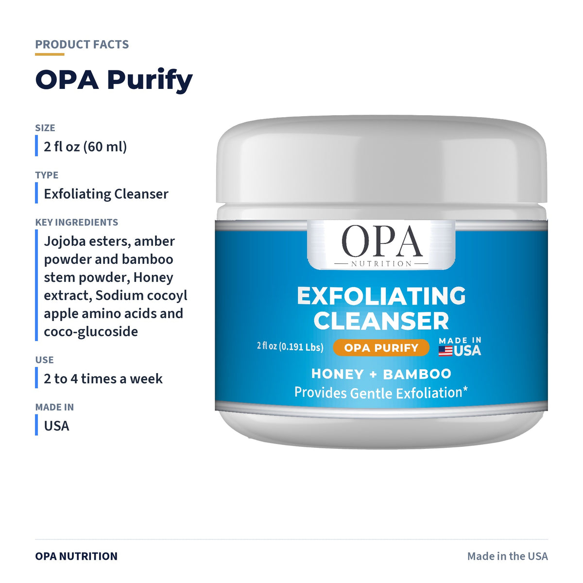 OPA Purify Exfoliating Cleanser product facts