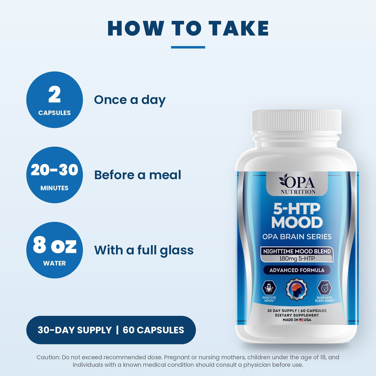 OPA Nutrition 5-HTP Mood suggested use directions for capsules