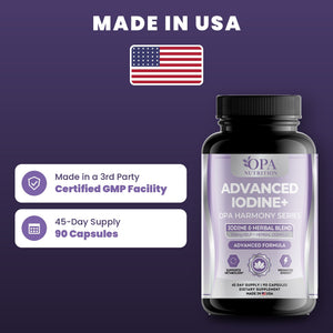 OPA Nutrition Advanced Iodine+ quality standards: made in a GMP facility, 45-day supply
