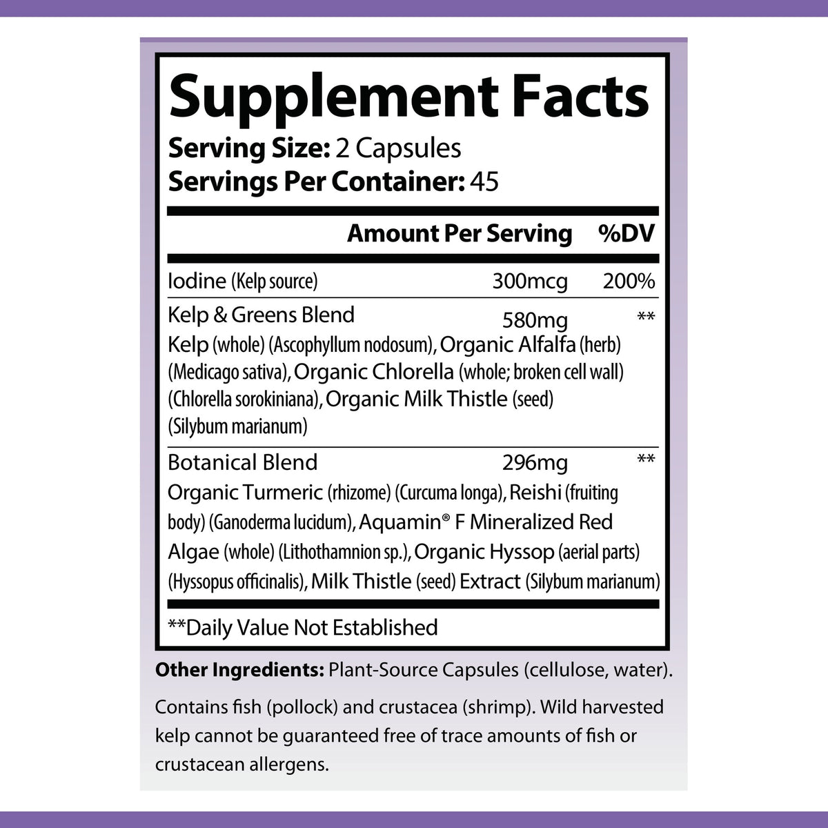 OPA Nutrition Advanced Iodine+ Supplement Facts panel showing serving size and amounts per serving