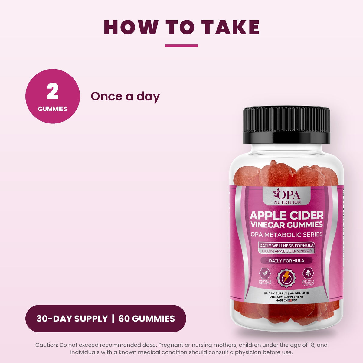 OPA Nutrition Apple Cider Vinegar Gummies suggested use directions for gummies