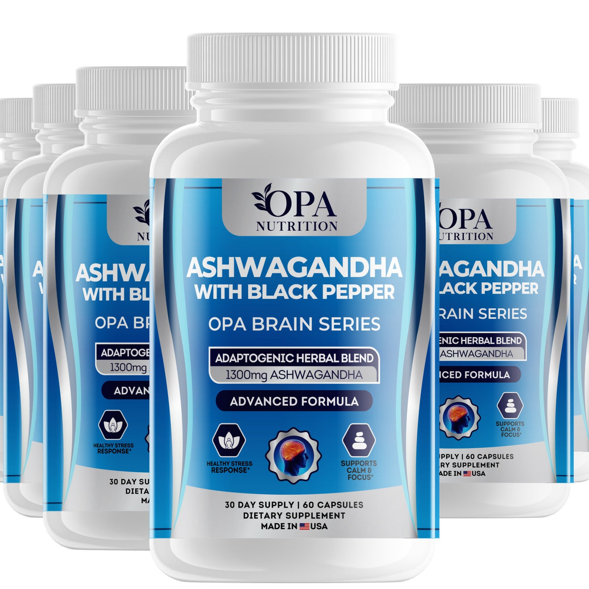 OPA Nutrition Ashwagandha with Black Pepper veggie capsules, 6-pack of bottles