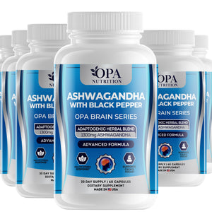 OPA Nutrition Ashwagandha with Black Pepper veggie capsules, 6-pack of bottles