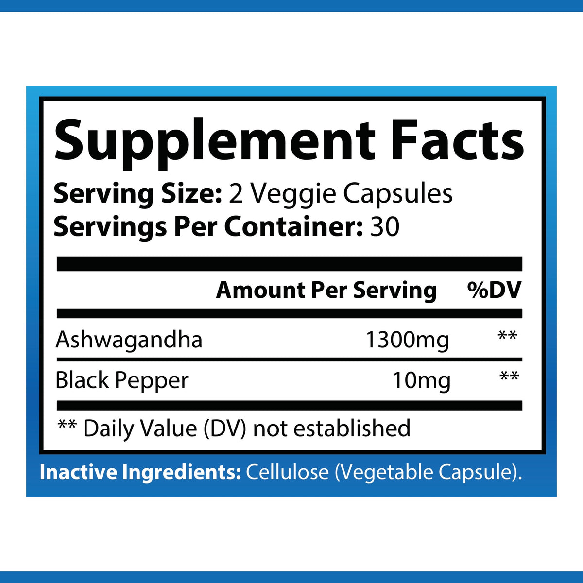 OPA Nutrition Ashwagandha with Black Pepper Supplement Facts panel showing serving size and amounts per serving