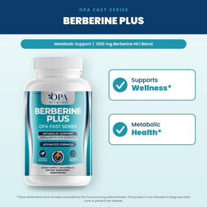 OPA Nutrition Berberine Plus benefits graphic: supports wellness and metabolic health