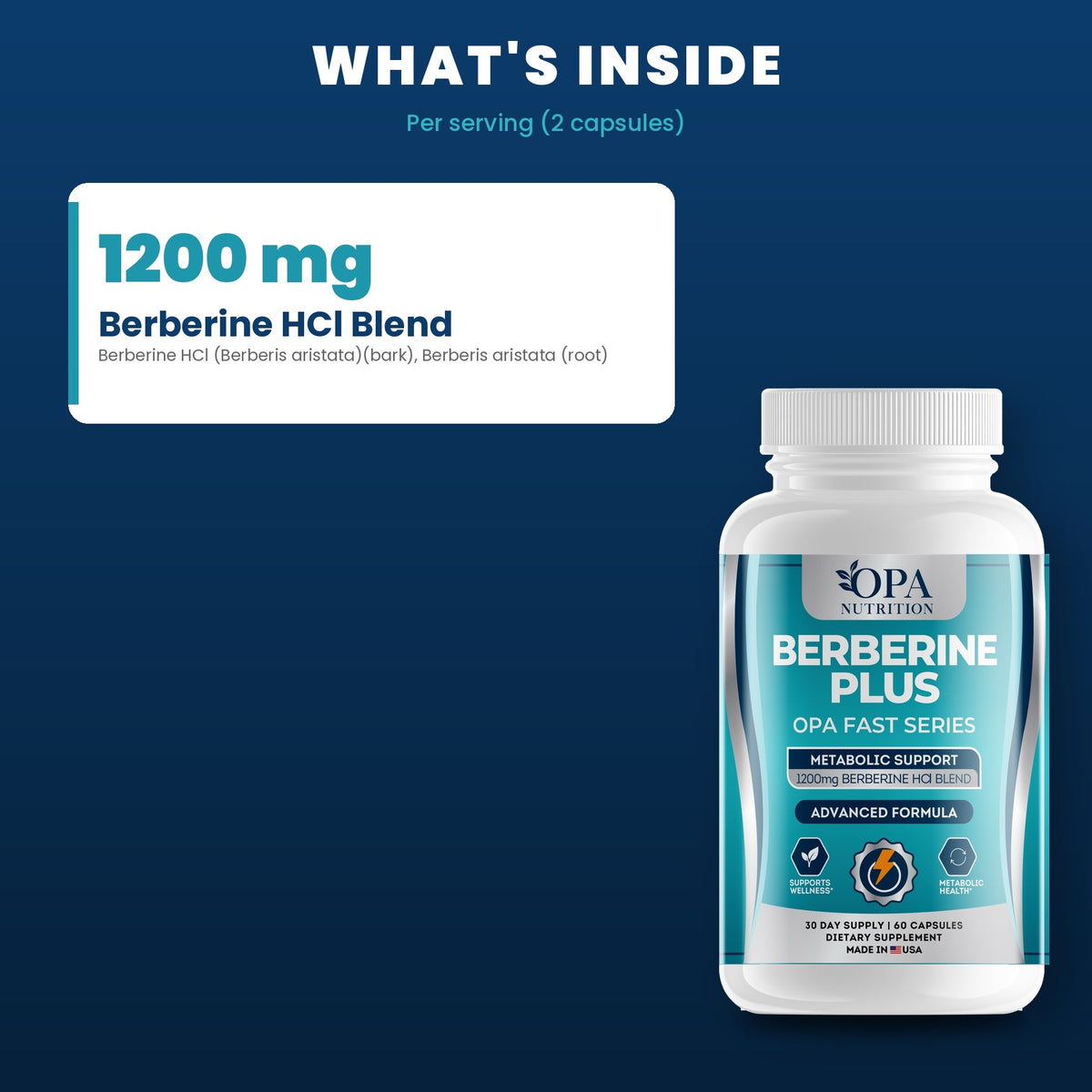 OPA Nutrition Berberine Plus key ingredients: 1200 mg berberine HCl