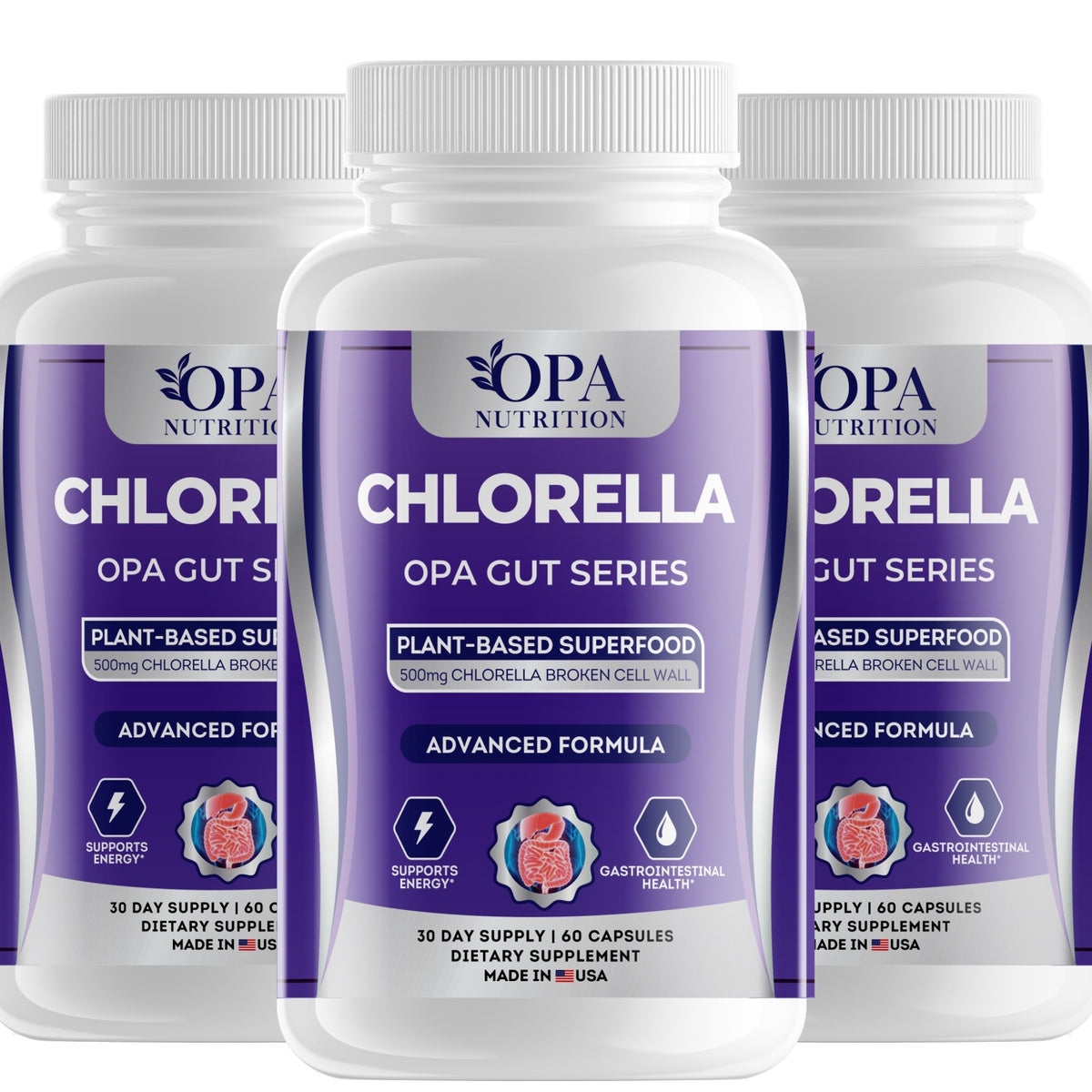 OPA Nutrition Chlorella capsules, 3-pack of bottles