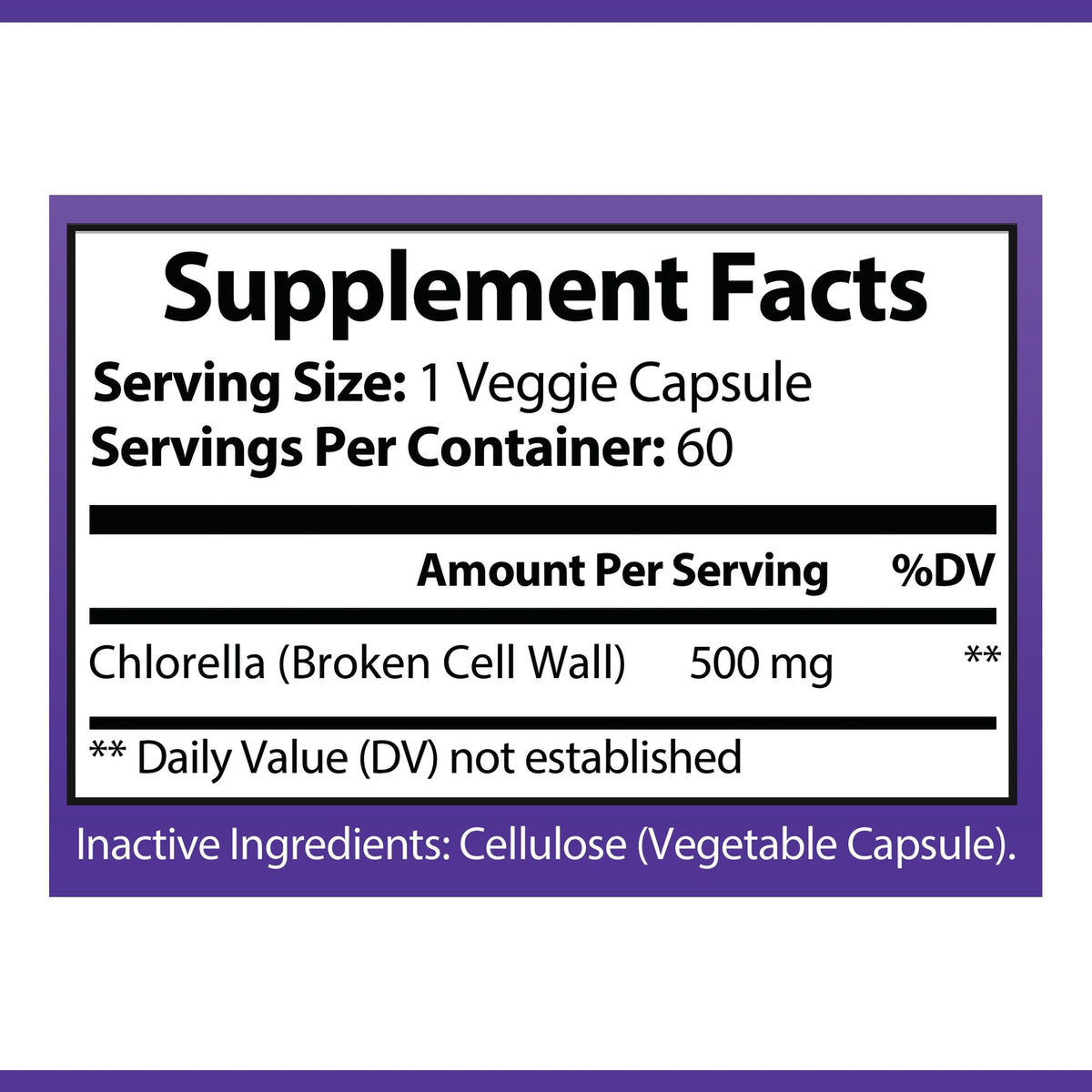 OPA Nutrition Chlorella Supplement Facts panel showing serving size and amounts per serving
