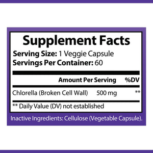 OPA Nutrition Chlorella Supplement Facts panel showing serving size and amounts per serving