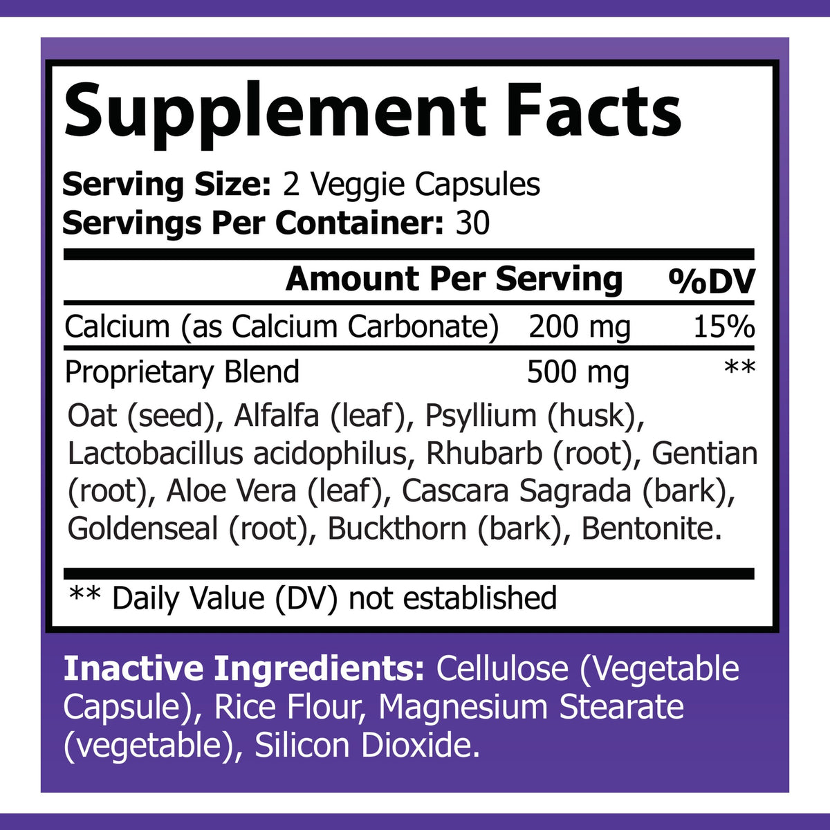 OPA Nutrition Colon Sweep Supplement Facts panel showing serving size and amounts per serving