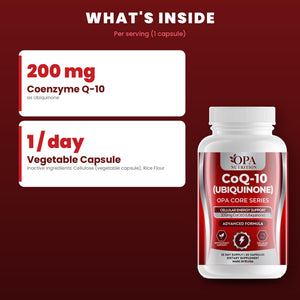 OPA Nutrition CoQ-10 key ingredients: 200 mg CoQ10 (ubiquinone)